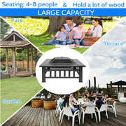 VINGLI 32in Outdoor Fire Pit Multifunctional Portable Outside Wood Burning Firepit Square Metal Fireplace Table with Barbecue/Cooking Grill