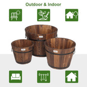 VINGLI 3pcs Wooden Planter Barrel Set Flower Pots