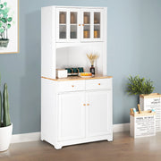 VINGLI 67in Long Standing Kitchen Cabinet Freestanding Hutch Kitchen Buffet with Sideboard Storage White