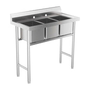 Vingli 39in Commercial 304 Stainless Steel Restaurant Sink 3-Compartment