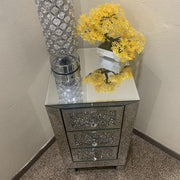 VINGLI Mirrored Nightstand With 3 Drawers Modern Glass  End Bedside Table With Mirrored Silver