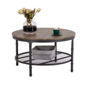 VINGLI Round Coffee Table 2-Tier Rustic Wood Coffee Table Rustic Wood Farmhouse Circle Accent Table