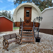 VINGLI Rustic Wooden Wagon Wheel Bench 2-Person Seat Bench
