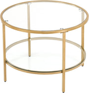 VINGLI 2-Tier Glass Round Coffee Table with Storage