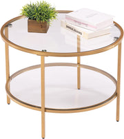 VINGLI 2-Tier Glass Round Coffee Table with Storage