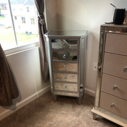 VINGLI Mirrored Nightstand with 5 Drawers Modern Dresser Storage Silver