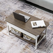 VINGLI 36in Lift Top Coffee Table with Two Free HQ Cloth Bins Storage Retro Style