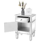 VINGLI Mirrored Nightstands Mirrored Side Tables Glass End Table with Drawer for Bedroom Silver