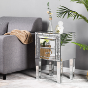 VINGLI Silver Mirrored Nightstand with 2-Drawer