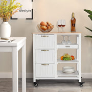 VINGLI Kitchen Island with Storage on Wheels with 3 Tier Drawers Rolling Kitchen Cart White/Black