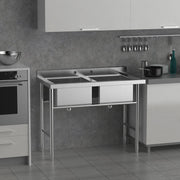 Vingli Commercial 304 Stainless Steel Restaurant Sink 2 Compartment Free Standing Utility Sink