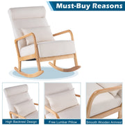 VINGLI Wooden High Back Rocking Chair with Upholstered Backrest