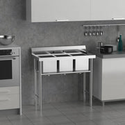 Vingli 39in Commercial 304 Stainless Steel Restaurant Sink 3-Compartment