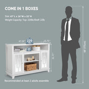 VINGLI 55in TV Stand White TV Stand Entertainment Center with Mirror Doors