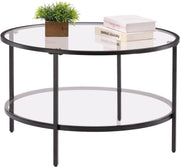 VINGLI 25.6IN/30.7IN Glass Round Coffee Table with 2-Tier Storage Modern Center Table