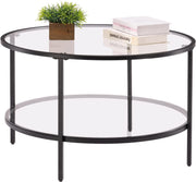 VINGLI 2-Tier Glass Round Coffee Table with Storage