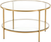 VINGLI 25.6IN/30.7IN Glass Round Coffee Table with 2-Tier Storage Modern Center Table