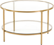 VINGLI 2-Tier Glass Round Coffee Table with Storage