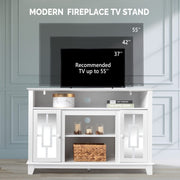VINGLI 55in TV Stand White TV Stand Entertainment Center with Mirror Doors