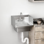 Vingli Commercial Stainless Steel Restaurant Kitchen Sink Wall Mount Utility Sink with Faucet & Sidesplashes