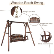 VINGLI Wooden Patio Hanging Porch Swing with A-Frame Swing Stand Set