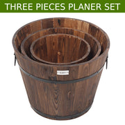 VINGLI 3pcs Wooden Planter Barrel Set Flower Pots