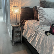 VINGLI Mirrored Nightstand With 3 Drawers Modern Glass  End Bedside Table With Mirrored Silver