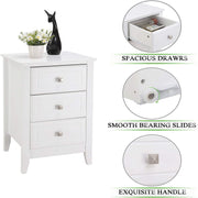 Vingli Modern Nightstand With 3 Drawers Wooden Bedside Table White/Black