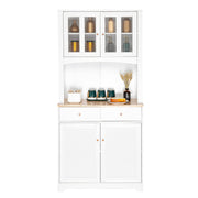 VINGLI 67in Long Standing Kitchen Cabinet Freestanding Hutch Kitchen Buffet with Sideboard Storage White