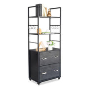 VINGLI 65.7" H 2 Drawer Wood File Cabinet with Lock Freestanding Rolling Storage Organiser Rack Shelves Black/Brown