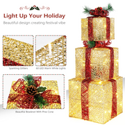 VINGLI Christmas Lighted Gift Boxes Set of 3 with 60 LED Lights Holiday Decorations