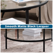 VINGLI 2-Tier Glass Round Coffee Table with Storage