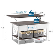 VINGLI 36" Lift Top Coffee Table with Storage