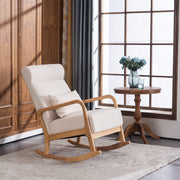 VINGLI Rocking Chair High with Wooden Armrest Upholstered Backrest Beige