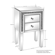 VINGLI Mirrored Nightstand With 2 Drawers Modern End Bedside Table Silver