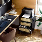 VINGLI Rattan 3-Drawers Nightstand with Charging Station