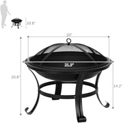 VINGLI 22in Outdoor Fire Pit Wood Burning Fire Pit with Mesh Lid and Fire Picker Small Bonfire Pit Steel Firepit Bowl