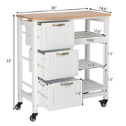 VINGLI Kitchen Island with Storage on Wheels with 3 Tier Drawers Rolling Kitchen Cart White/Black