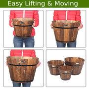 VINGLI 3pcs Wooden Planter Barrel Set Flower Pots