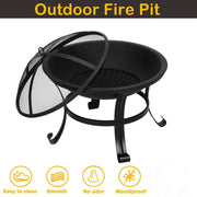 VINGLI 22in Outdoor Fire Pit Wood Burning Fire Pit with Mesh Lid and Fire Picker Small Bonfire Pit Steel Firepit Bowl