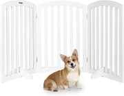 Vingli 76/81in Wide Pet Gate with Arched Top Folding Tall Fence Z Shape Puppy Gate Brown/White