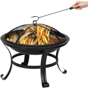 VINGLI 22in Outdoor Fire Pit Wood Burning Fire Pit with Mesh Lid and Fire Picker Small Bonfire Pit Steel Firepit Bowl