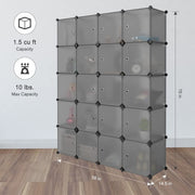 VINGLI Plastic Portable Large Stackable Storage Organizer 20 Cubes Shelves with Doors Gray