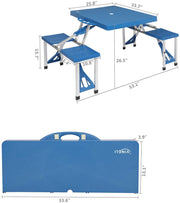 VINGLI 4 Ft  Portable Foldable Camping Picnic Table Set 220 Lbs Support 4-Seats Aluminum Frame Blue