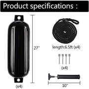 VINGLI 4-Pack Ribbed Boat Fender Outdoor Yacht Anti-Collision Float Black/Blue/White