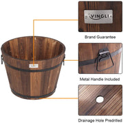 VINGLI 3pcs Wooden Planter Barrel Set Flower Pots