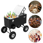 VINGLI 80 Quart Patio Cooler Portable Bar Drink Cooler Rolling Cart on Wheels Black/Gray