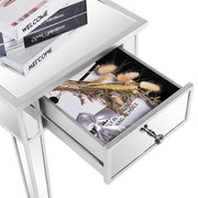 VINGLI Silver Mirrored Nightstand with 1-Drawer
