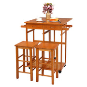 Vingli Kitchen Trolley Cart with 2 Stools Set Brown/Burlywood