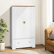 VINGLI Wide Armoire with Hanging Rod Wardrobe Freestanding Closet Wardrobe Cabinet Grey/White